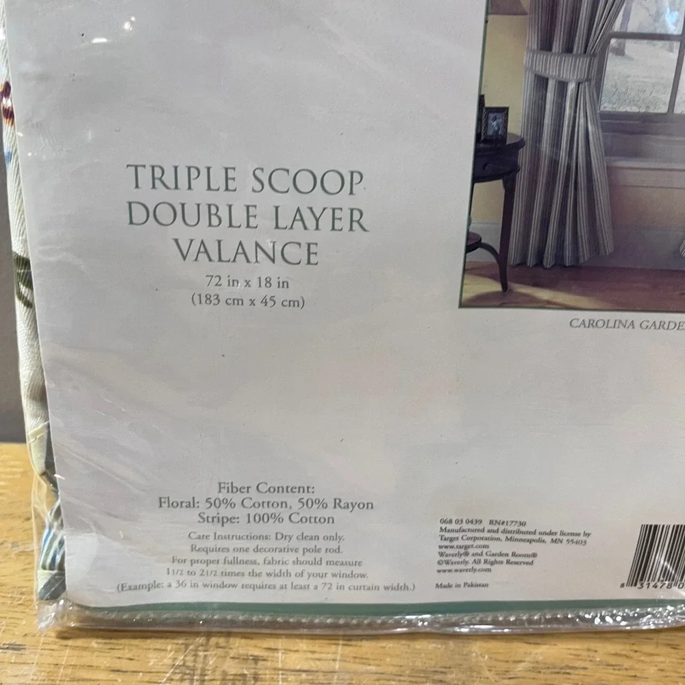 Waverly Garden Room Carolina Gardens Triple Scoop Double Layer Valance 72x18 Vtg
